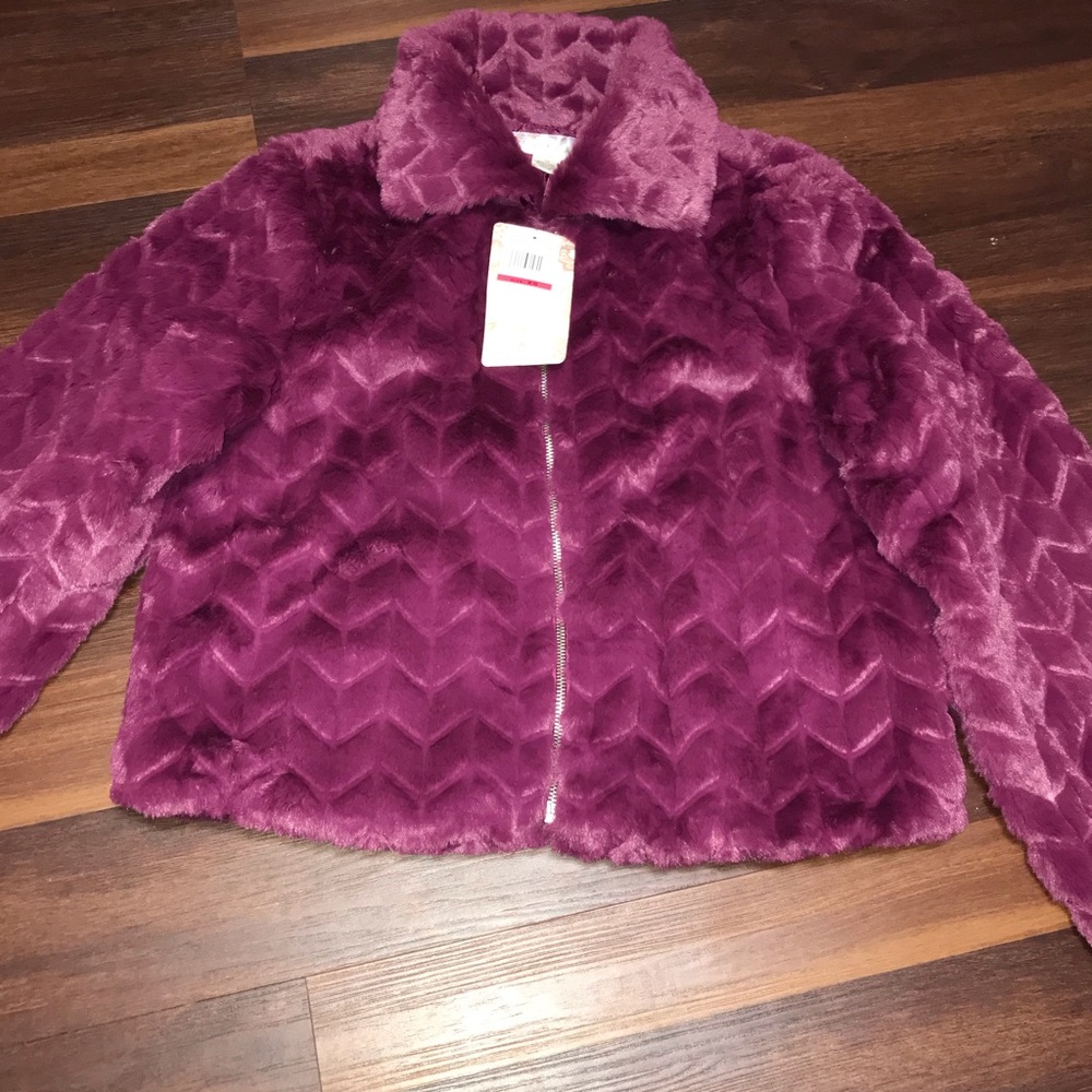 Band Of The Free Plush Faux Fur Coat Jacket In Eggplant NWT - Picture 2 of 8